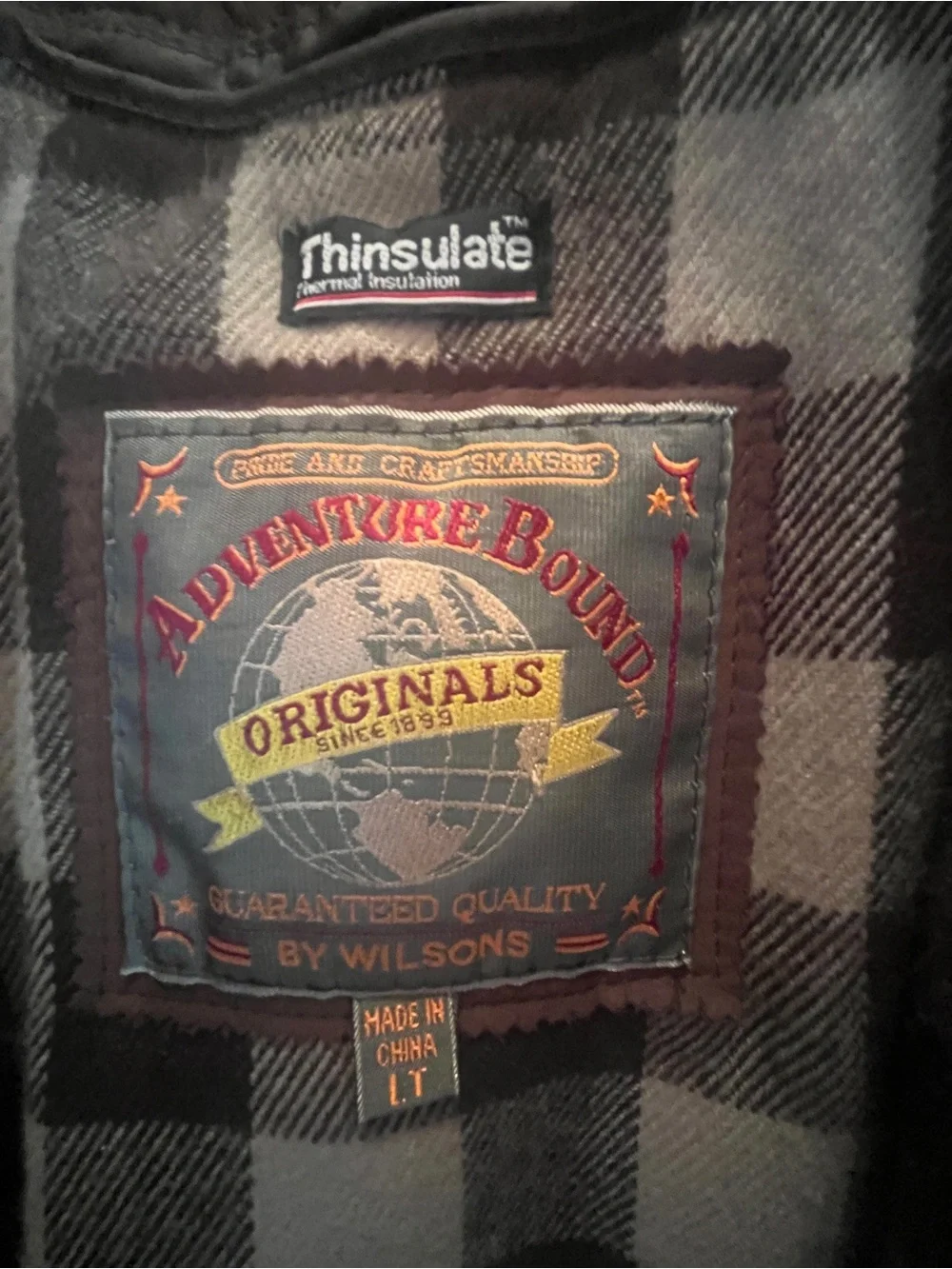 Wilsons Adventure Bound Brown Leather Bomber Jacket w Removable Plaid Liner